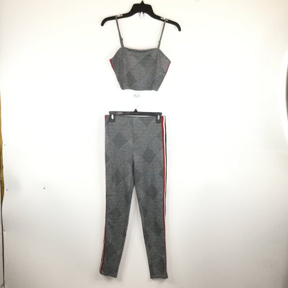 Forever 21 Cropped Top Pants Set Women Medium Black White Side Stripes 2-Piece - Picture 1 of 8